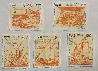 Sestava známek - Cambodge - lodě