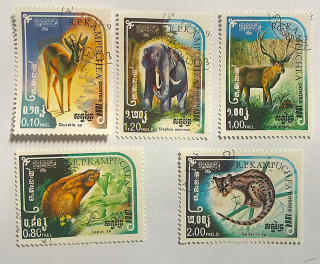 Sestava známek - R.P.Kampuchea - divoká fauna