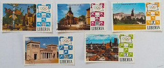Sestava známek - Liberia - sport, architektura